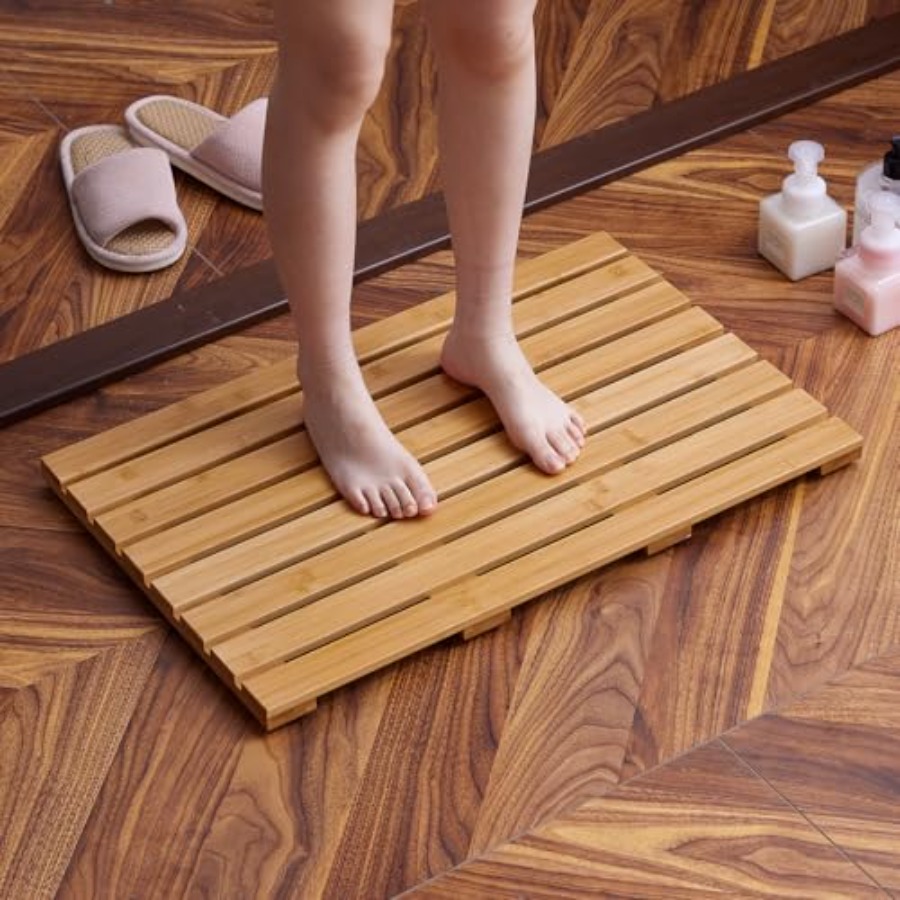 Bamboo Bath Mat - 대나무 샤워 매트 (미끄럼 방지 고무