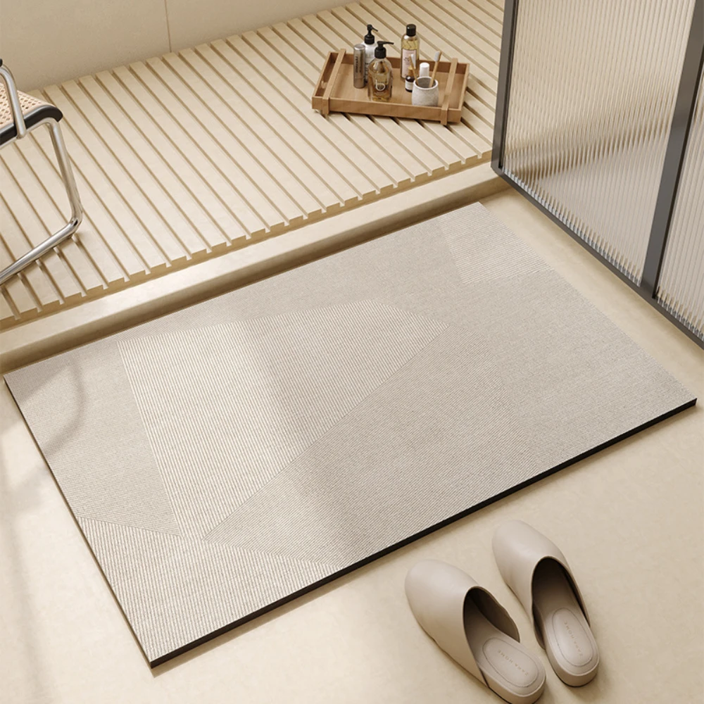 Bamboo Bath Mat - 라이트 커피 기하학 라인 규조토 욕실