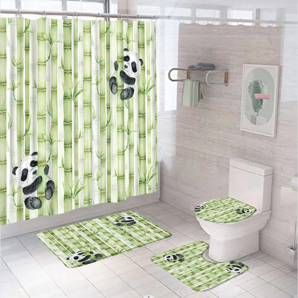 수채화 녹색 대나무 샤워 커튼 세트, 귀여운 팬더, 재 - Bamboo Bath Mat 리뷰 및 가격
