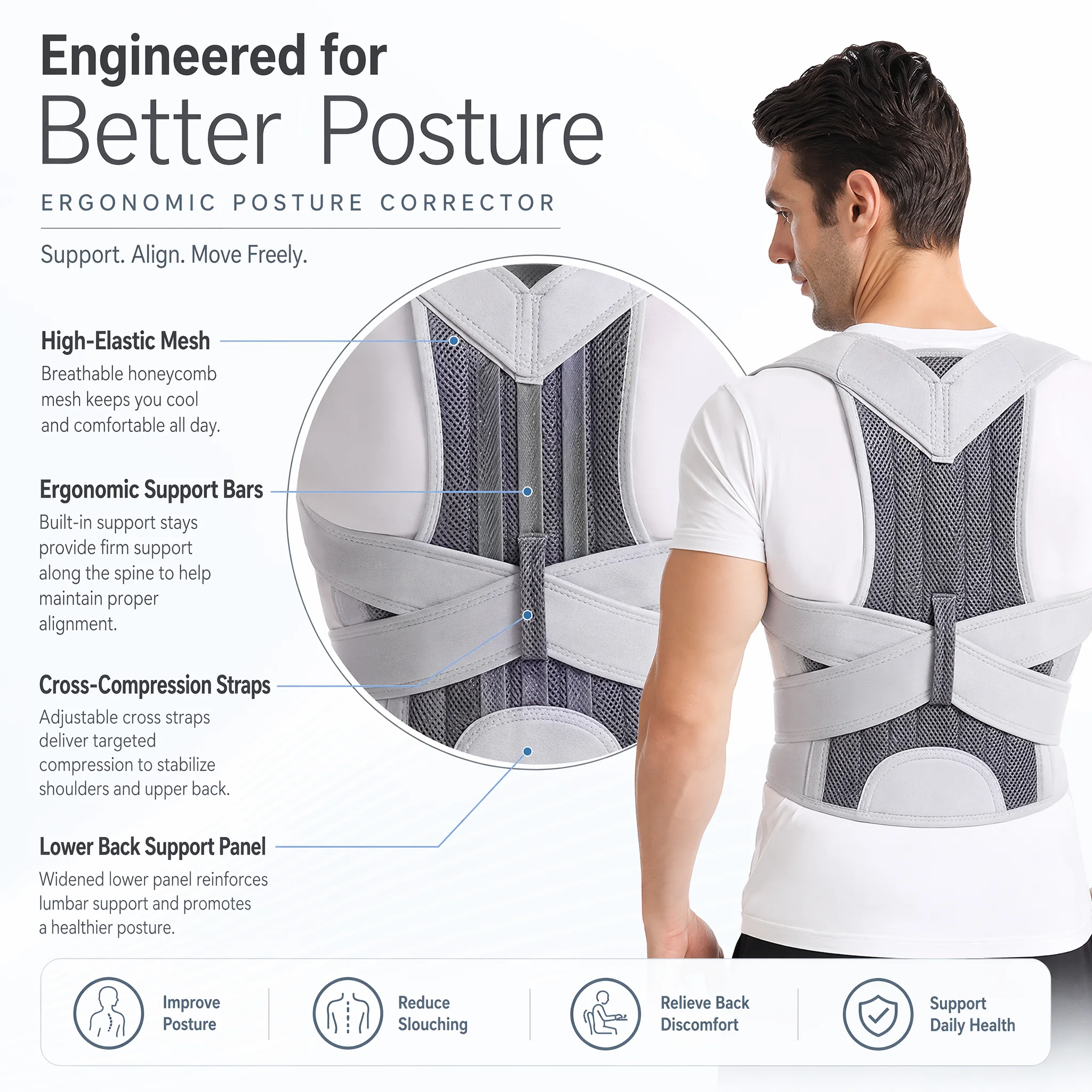 새로운 디자인의 험프백형 등받이 지지대, 상부 등 스트 - Posture Corrector Back Brace 리뷰 및 가격
