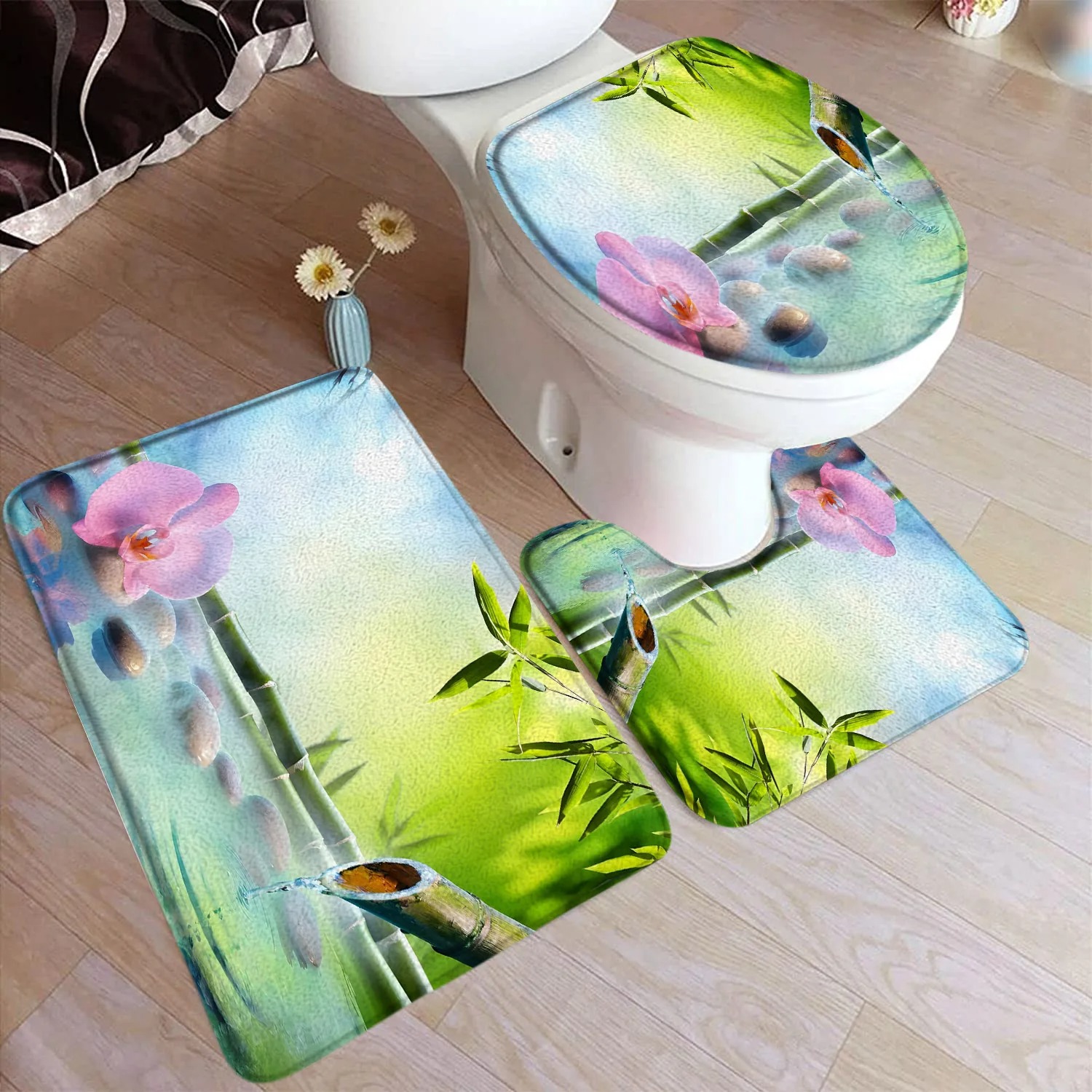 선(禪) 녹색 대나무 욕실 매트 세트, 보라색 난초 꽃 - Bamboo Bath Mat 리뷰 및 가격