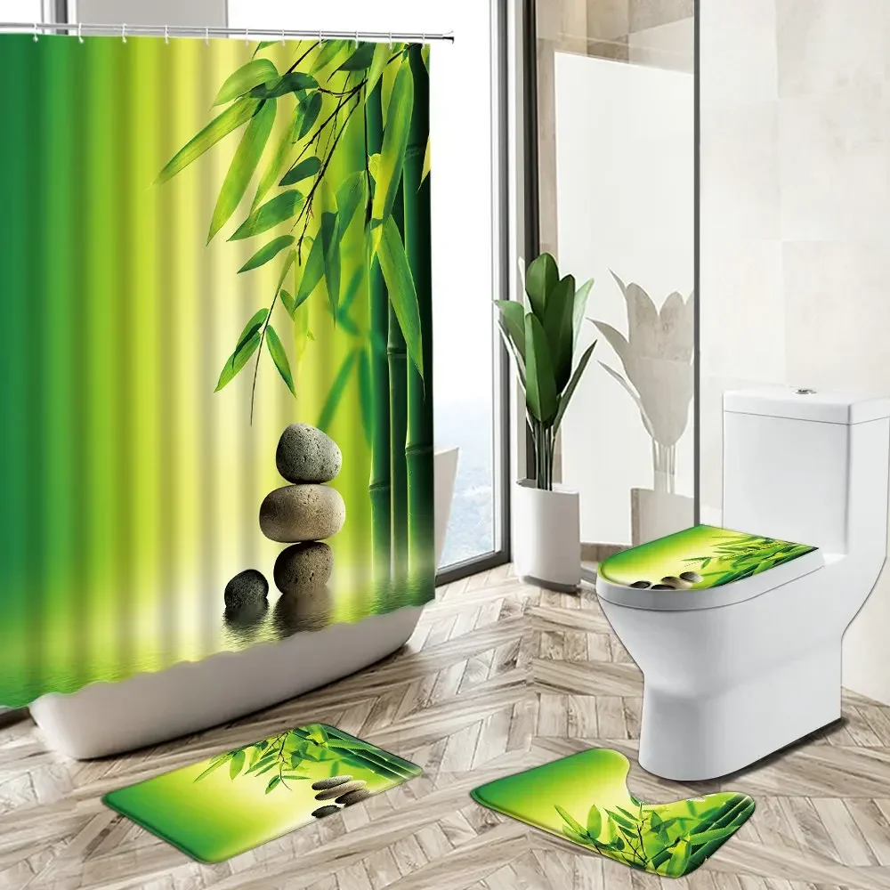 샤워 커튼 난초 녹색 대나무 돌 물 반사 스파 홈 데코 - Bamboo Bath Mat 리뷰 및 가격