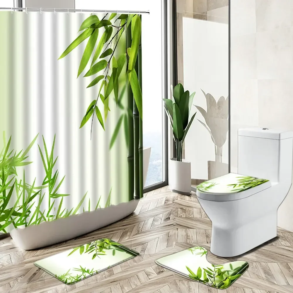 샤워 커튼 난초 녹색 대나무 돌 물 반사 스파 홈 데코 - Bamboo Bath Mat 리뷰 및 가격